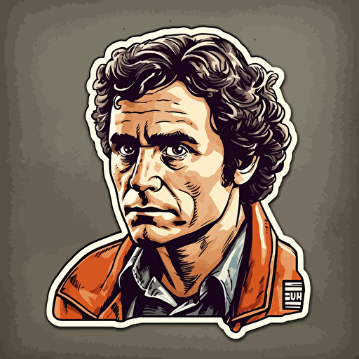 Serial Killer,Ted Bundy, The Campus Killer, Horror, VHS Horror, Sticker, 80s horror comic art, Vector,