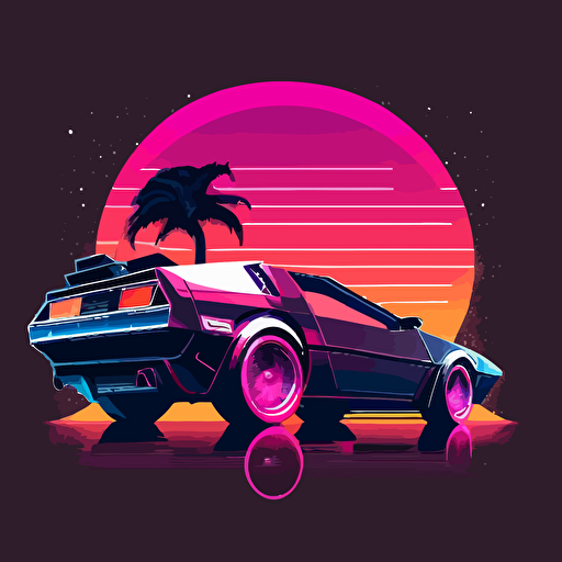 delorean vaporwave style, logo, vector, flat background