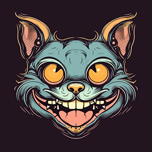 face of cartoon cat , creepy smile , disney style , vector art