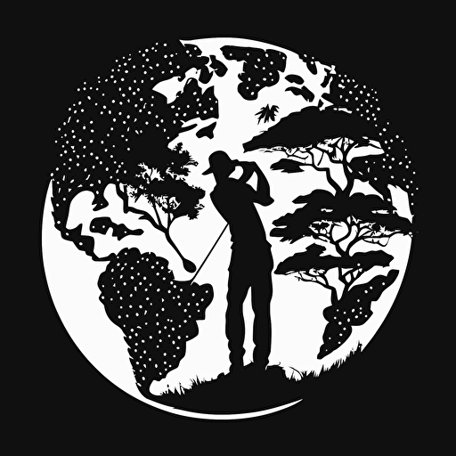 logo vector, silhouette of a golfer and earth, black and white, intricate, detailed**