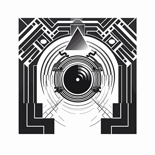 a black and white vector on a solid white background with strong contrast, a portal in the middle of geoetric boarder