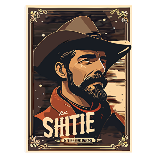 affiche, illustration, étoile shérif, western, style 1800, flat, vectorized