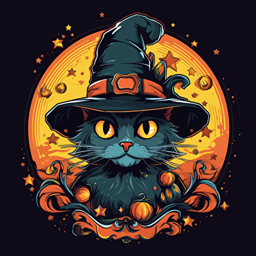 halloween cat, witch costume, vector form
