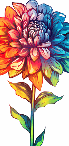 2d colorful single flower black outline transparent background vector