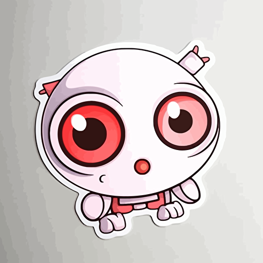 Die-cut sticker, Cute kawaii robot sticker, Anime Eyes, white background, illustration minimalism, vector, light red Tones