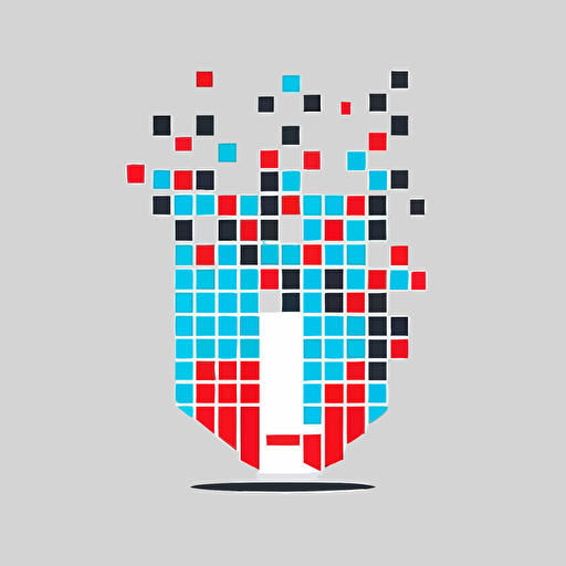 vector art, flat design , design me a minimalistic logo of a human head with no eyes that is dissolving into square pixels from the neck up by Paul Rand