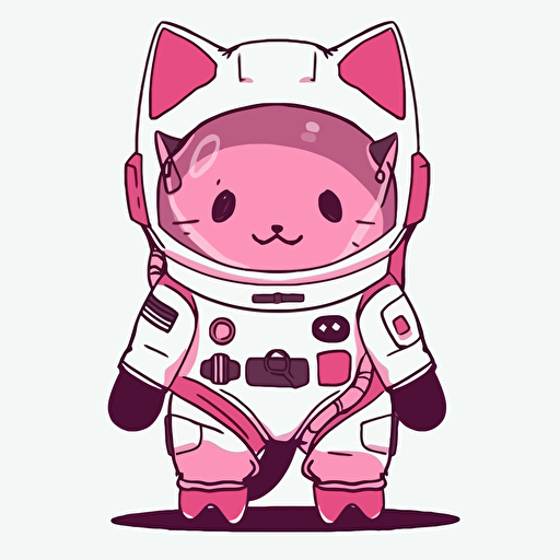 jumping, leap, bounce, Cat in dark pink astronaut suit, white background, mascot, simple, minimalist, vector