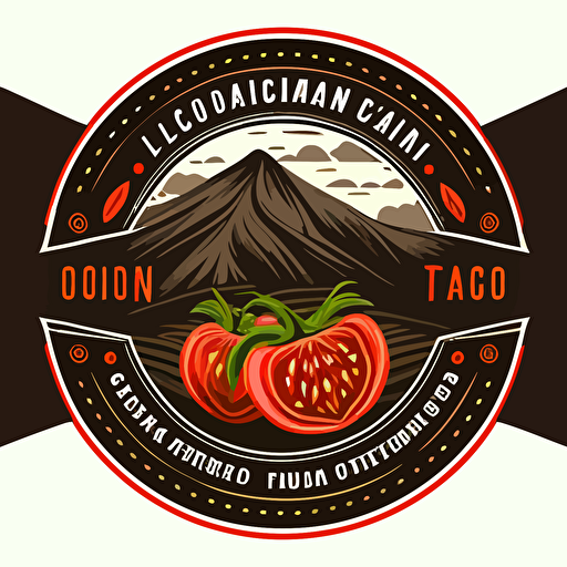 vector logo delicious and healthy tomatoes in a greenhouse located on the slope of volcano company with vulcano call Lavarosso