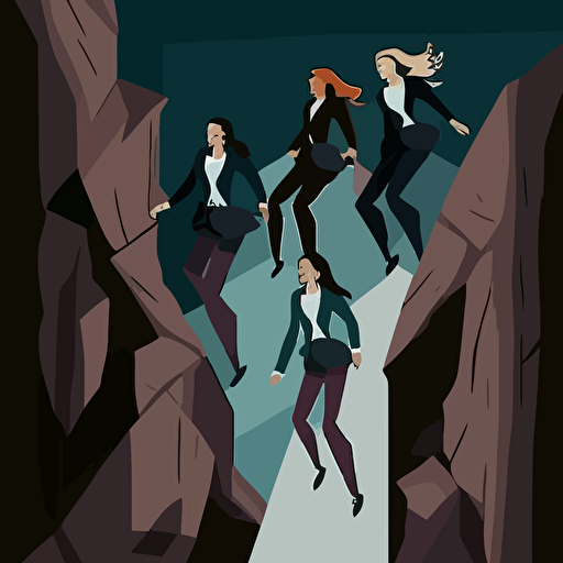 Four women in business suit climbing primade, vector illustration