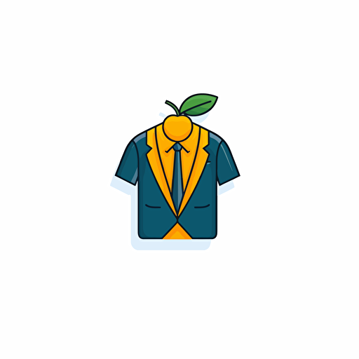 Design a minimalistic logo with a vector image of an orange fruit wearing clothes. The logo should not have any other human associations. The image should be centered on a white background.