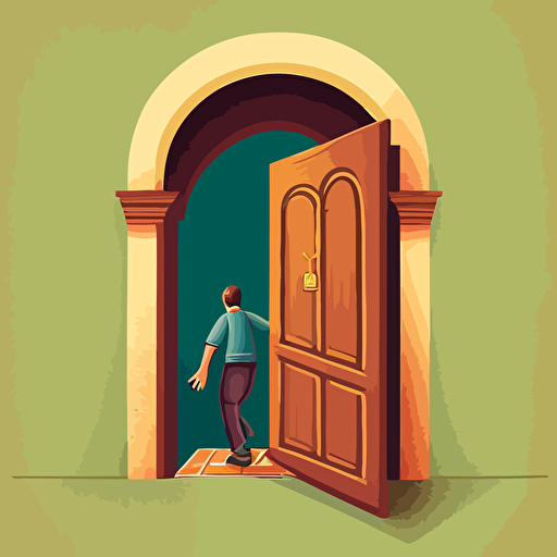 person passing through a very narrow door, vector illustration