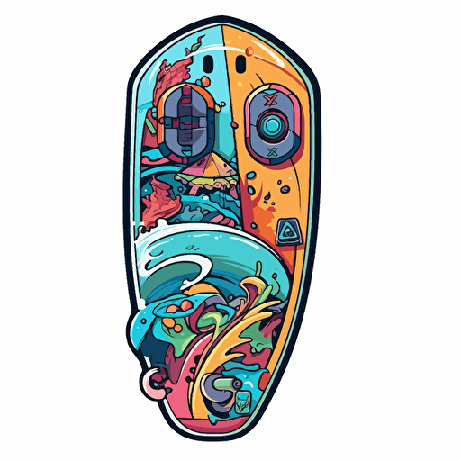 vector art sticker of video game controller surfboard, no background