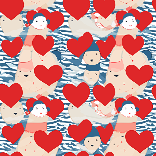 Vector hearts and children hugging flag