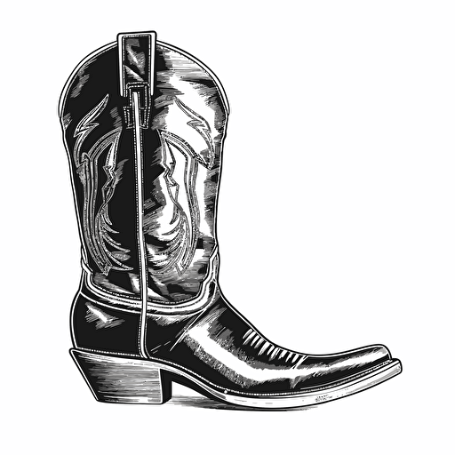 very simple cowbow boot vector drawing, black and white, minimalism
