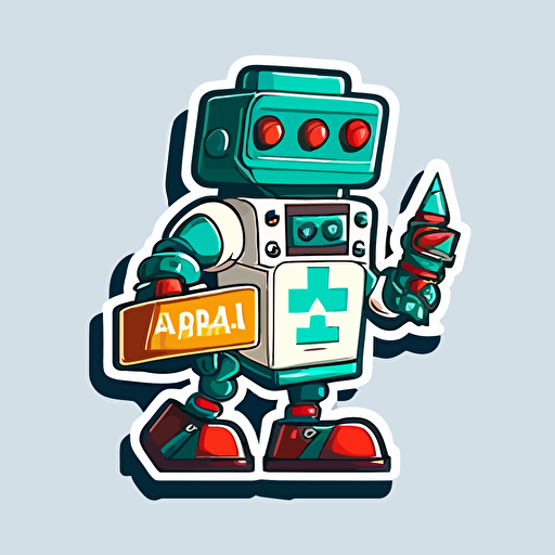 2d vector sticker emblem ai pharmacist half robot half human mascot dribble