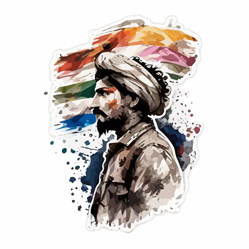 Art, sticker, contemporary, freedom fighter india, Watercolour,vector, white background