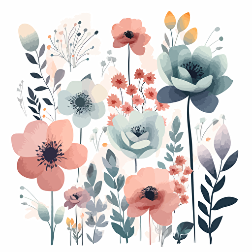 minimalistic mothers day flowers, use pastel colors only in waterbrush style, 2d clipart vector, hd, white background