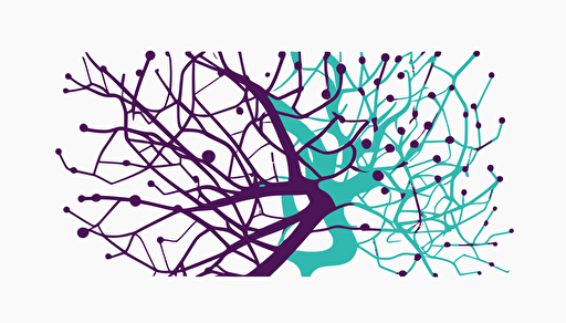 abstract vector minimalist logo of a neural network, cyan and purple with white background