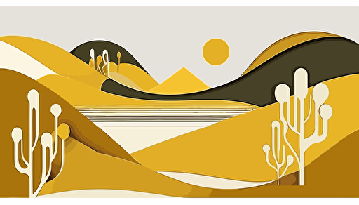 mustard yellow and beige abstract landscape art, Minimalist, vector, contour