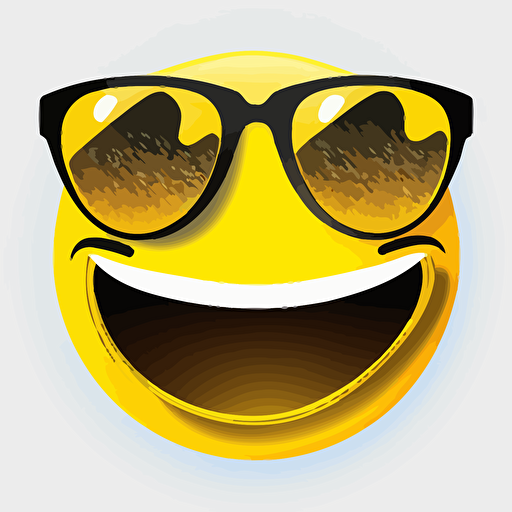a classic smiling face emoji that is yellow and has sunglasses on and gold teeth on the bottom simple art vector image emoji style art
