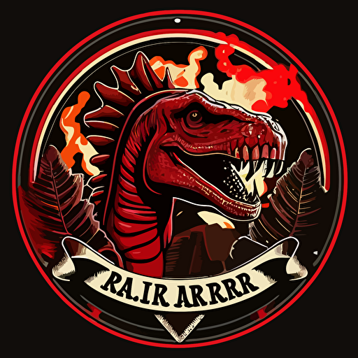 Jurassic park logo, the dinosaur is a fire fighter, vector art, flat, round