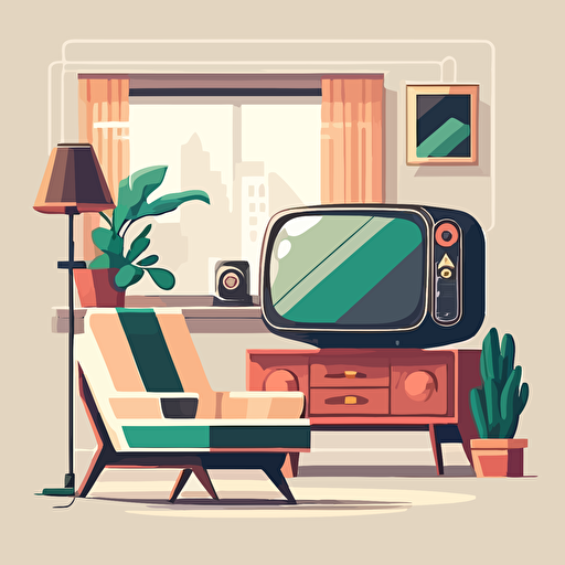 living room with big modern tv and sofa and chair vector style clipart