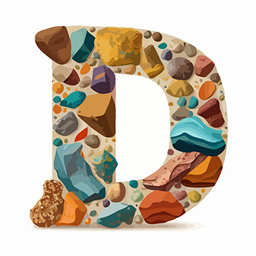 lower case letter d made from sedimentary rocks, colorful vector