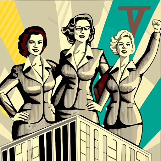 Successful business women at the top of the company, highly detailed vector illustration