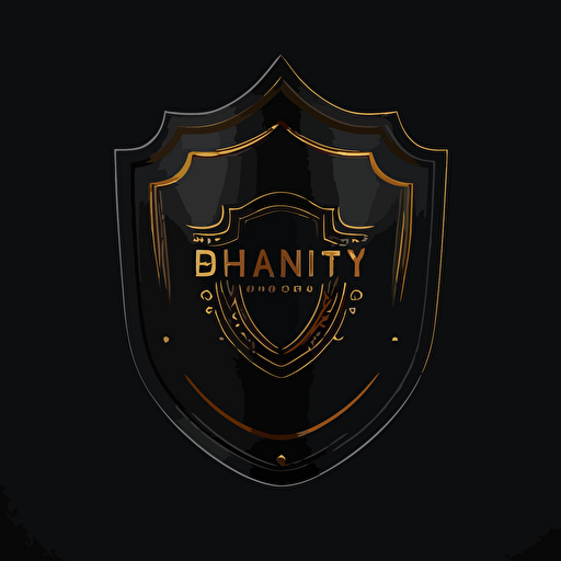 modern Shield sticker, minimalist Shield design, refined, minimalist, simple, flat illustration, vector illustration, black background, In the middle of the shield should be the word Dynasty