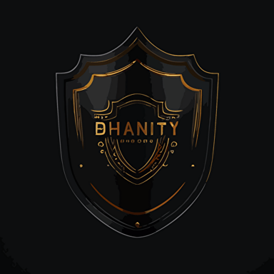 modern Shield sticker, minimalist Shield design, refined, minimalist, simple, flat illustration, vector illustration, black background, In the middle of the shield should be the word Dynasty