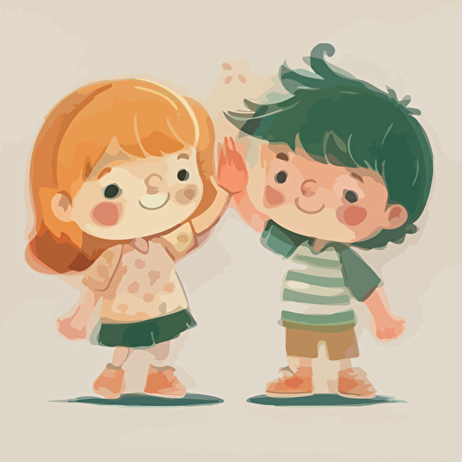 A vector art for kids, showing both a girl and a boy high-fiving. Focusing on both hands as main focal point