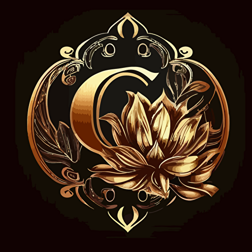 Vector logo with lotus flower and and the letter CG in Gold