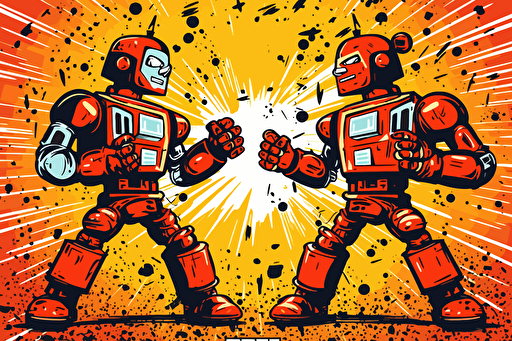 robots fighting scene in the style of keith haring, high-quality 16k, vector art,