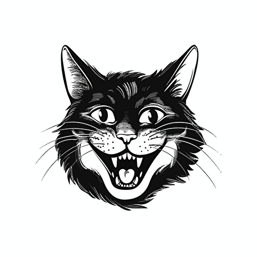 cat laughing, black and white design, vector isolated on white