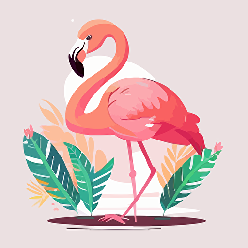 Vector cute content and satisified and calm flamingo, white background, pastel colors,winking,thick legs ,clip art,no background