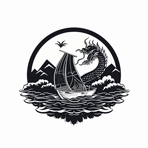 a dragon boat vector black logo with white background