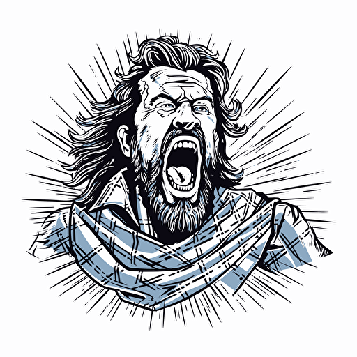 william wallace warrior yelling vector art with thick outline isolated on white background