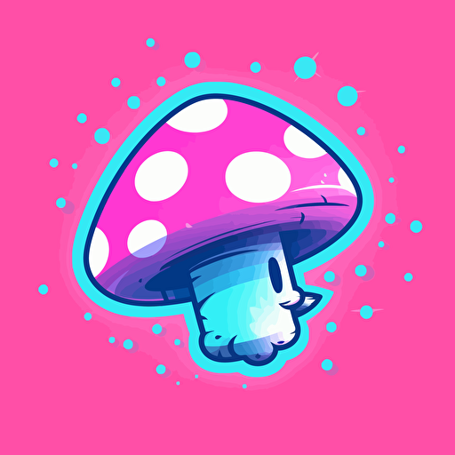 8-bit outline of pink and teal happy mushroom with translucent magenta spots, Mario Nintendo style, Vector Art, 2D, Outline