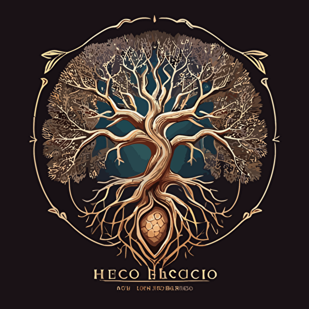 vector logo of tree of life connecting heart with sacred geometry. healing grounds.