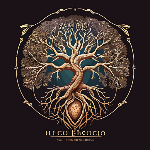 vector logo of tree of life connecting heart with sacred geometry. healing grounds.