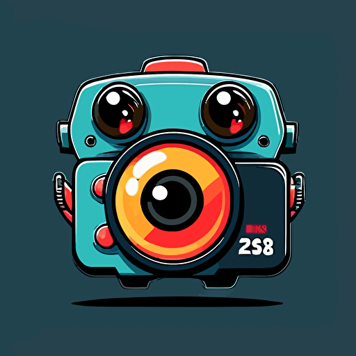 a mascot logo of a 35mm camera and lense, simple, vector, no shading detail