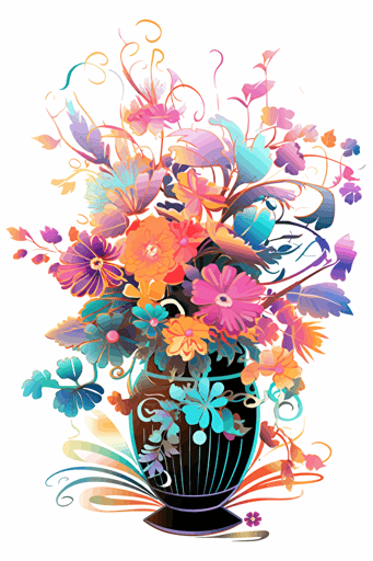 colorful svg vector drawing, a beautiful cat :: colorful svg vector drawing, a vase full of flowers