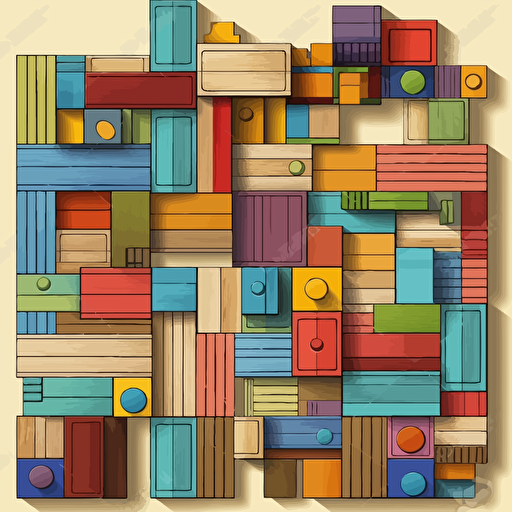illustration,assorted group of colored wooden blocks, korean style, pop art, flat art, vector art