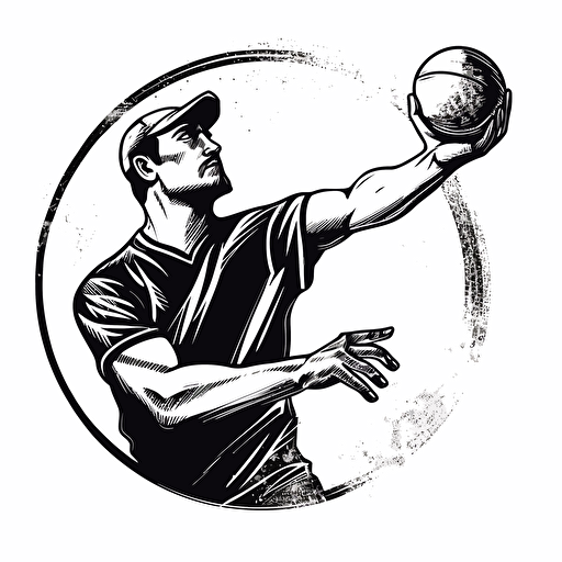black and white vector illustration of a man throwing shotput