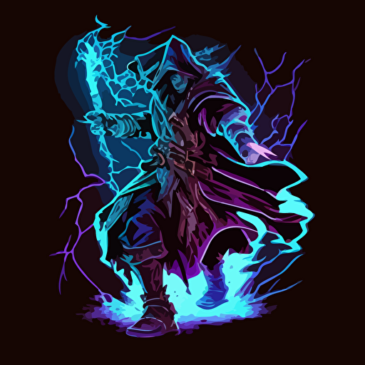 A_emblem_logo_for_a_Old Mage with a staff in an action pose:: Lightning in the background, code style, color, vector, c 100
