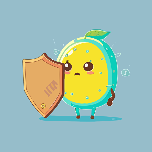 cute lemon holding a shield, no background, cartoon style, 2d, vector, flat