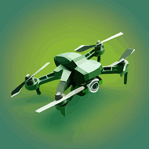 Simplistic 2d illustration drone flying, green backdrop, svg. Simple, made from vector shapes. real textures, highly detailed