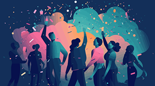 vector art style, with gradient, celebrating a successful tech experience