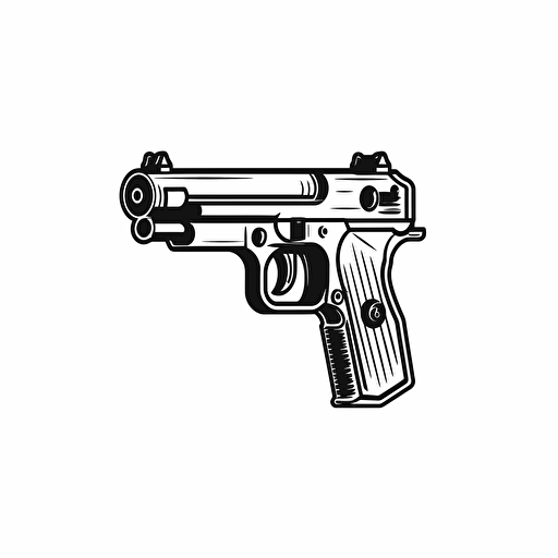 a minimalist logo of a film video camera that is mixed with a gun, black vector, on white background