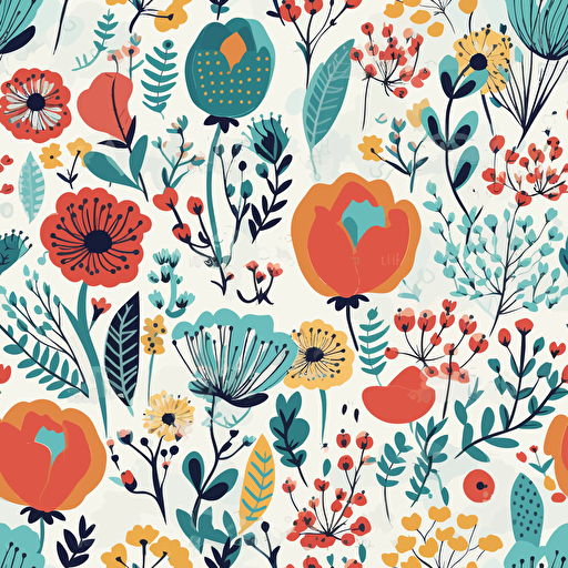 scandi style flowers in bloom, vibrant colours, vector